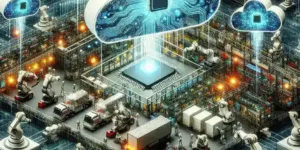 "Cloud robotics control systems diagram illustrating distributed intelligence architecture for automation, showcasing interconnected robots and cloud computing technologies."