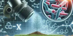 "Illustration of AI algorithms analyzing soil bacteria samples to discover new potential antibiotic compounds for medical use."